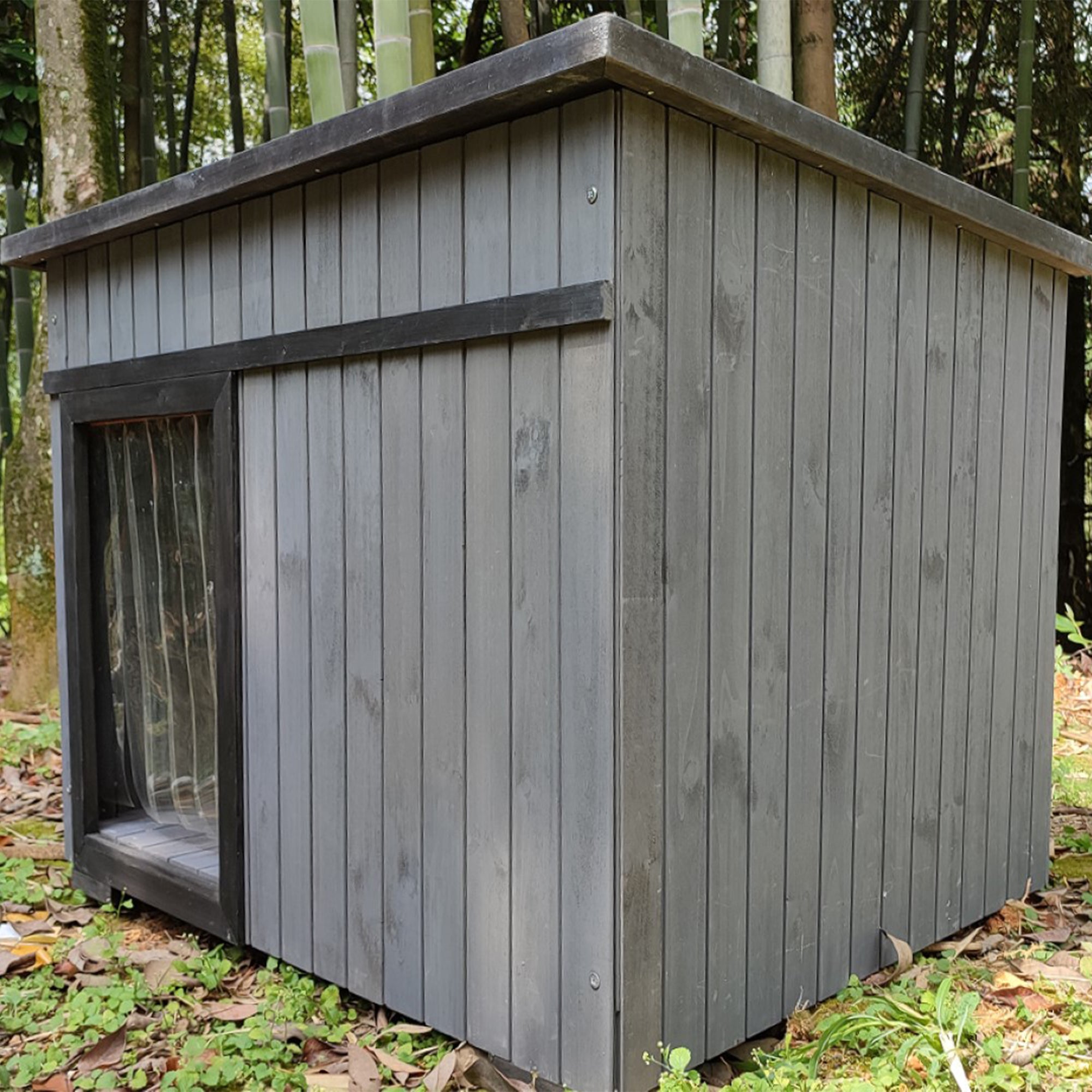 Rugged Ranch XL Dog House, Wood Outdoor Shelter w/ Hinged Roof & Floor (Used) - VMInnovations