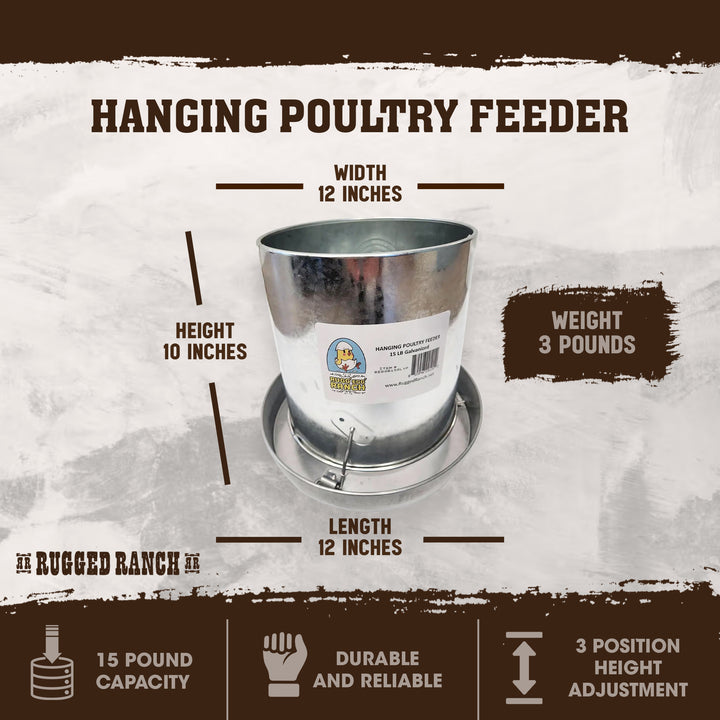 Rugged Ranch Products RuggEgg Ranch 15 Pound Hanging Galvanized Poultry Feeder - VMInnovations