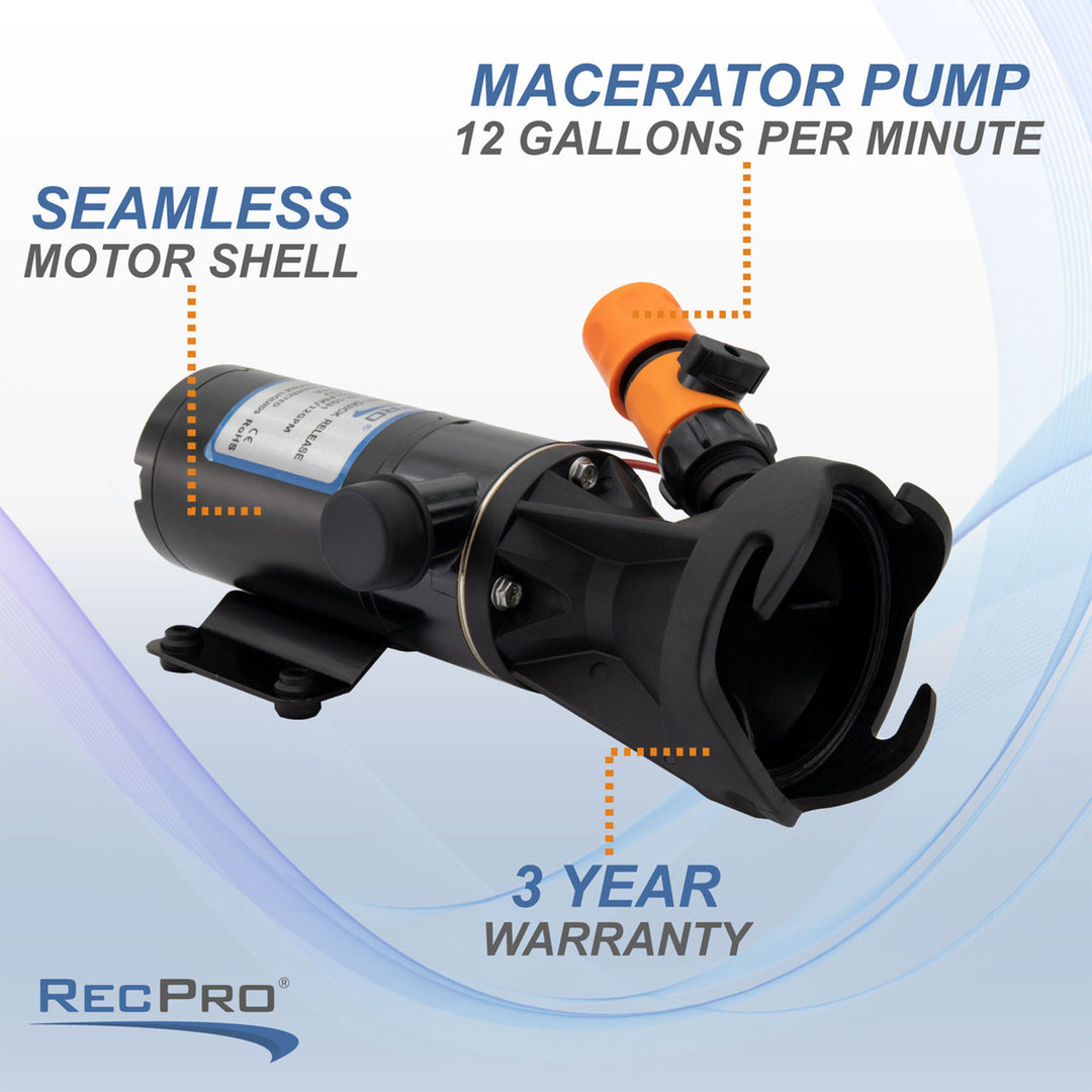 RecPro 12 Volt RV Macerator Pump, Portable 12GPM Sewage Waste Grinder Dump Pump - VMInnovations