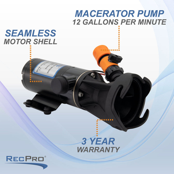 RecPro 12 Volt RV Macerator Pump, Portable 12GPM Sewage Waste Grinder Dump Pump - VMInnovations