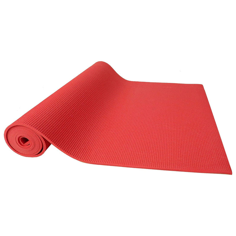 Signature Fitness All Purpose High Density No Tear Exercise Mat w/Strap, Red