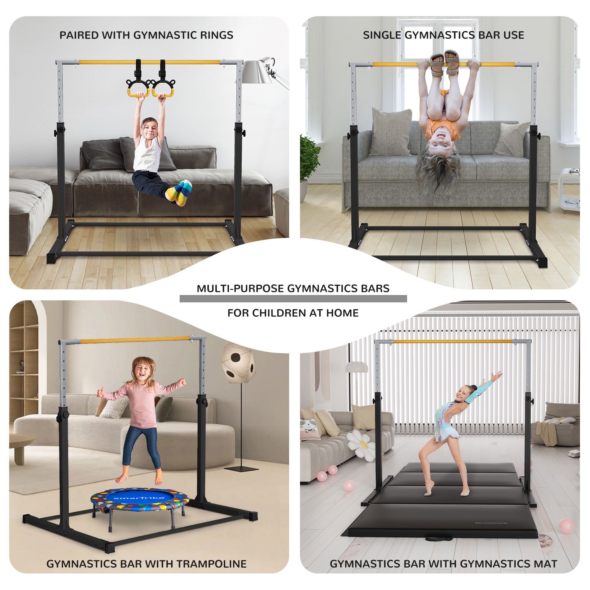 Signature Fitness Adjustable Folding Steel Gymnastics Bar, Ages 3 & Up, Black - VMInnovations