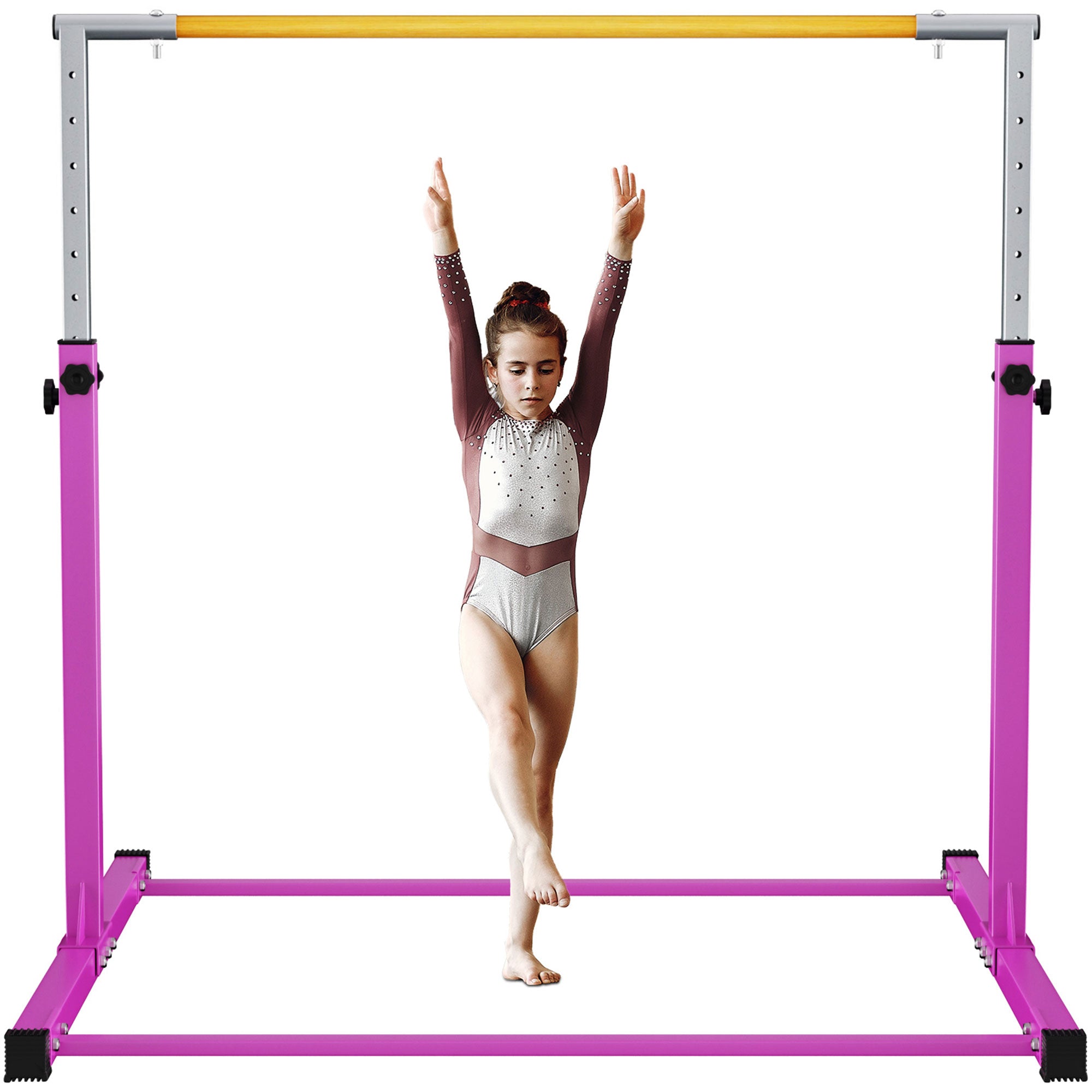 Signature Fitness Adjustable Folding Steel Gymnastics Bar, for Ages 3 & Up, Pink - VMInnovations