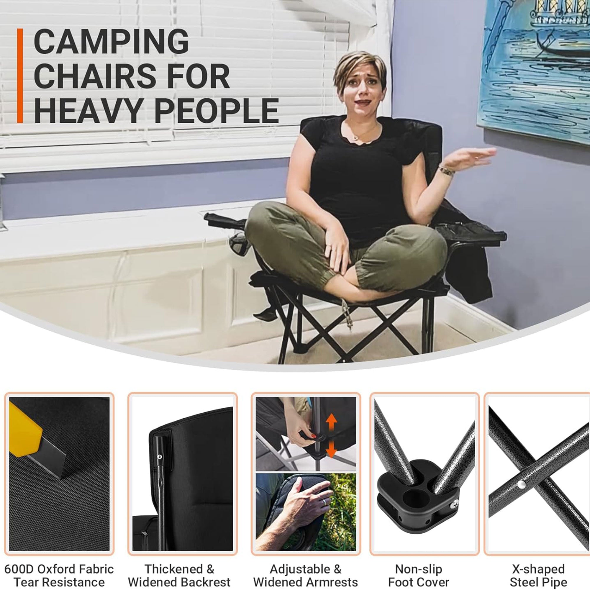 KingCamp Padded Folding Chair with Cupholder, Cooler, & Pocket, Black (Open Box) - VMInnovations