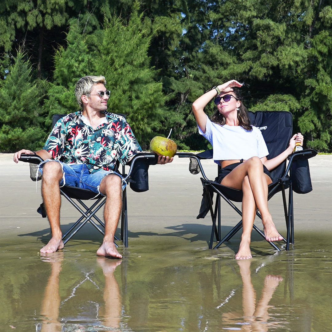 KingCamp Padded Oversized Folding Chair with Cupholder, Cooler, & Pocket, Black - VMInnovations