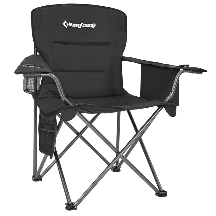 KingCamp Padded Oversized Folding Chair with Cupholder, Cooler, & Pocket, Black - VMInnovations