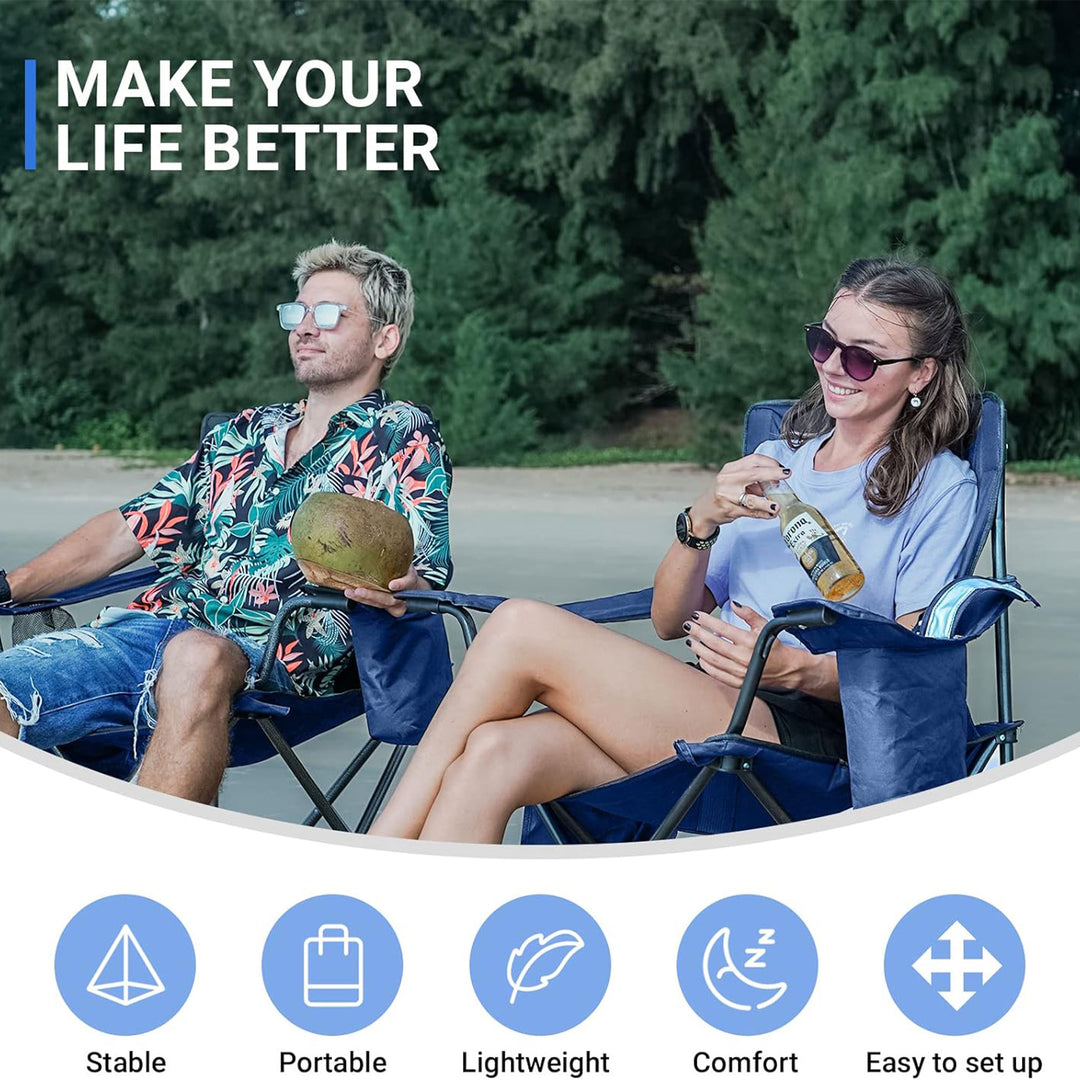 KingCamp Padded Oversized Folding Chair with Cupholder, Cooler, and Pocket, Blue - VMInnovations