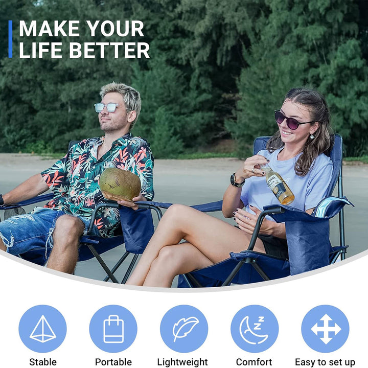 KingCamp Padded Oversized Folding Chair with Cupholder, Cooler, and Pocket, Blue - VMInnovations