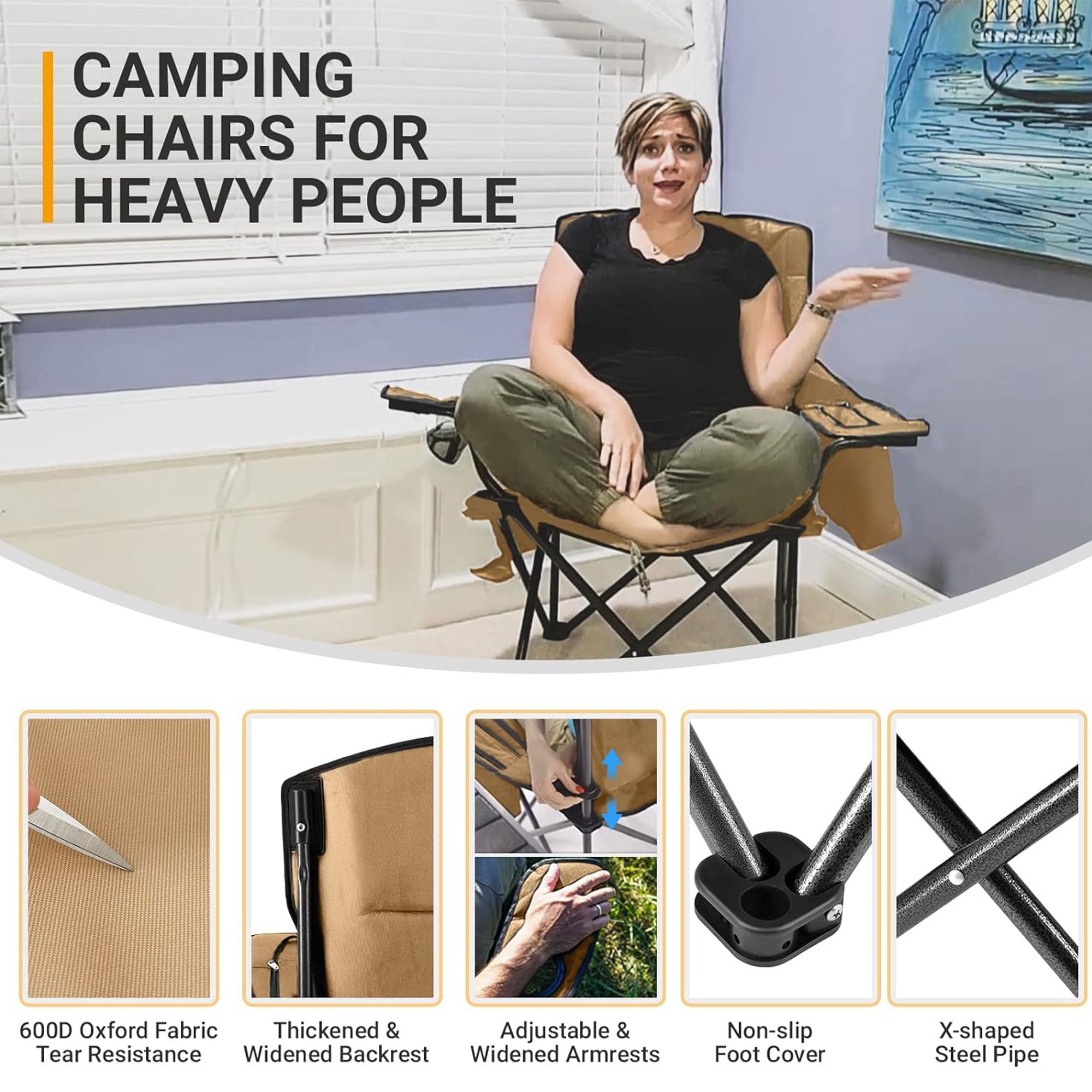 KingCamp Padded Folding Chair with Cupholder, Cooler, & Pocket, Khaki (Used) - VMInnovations