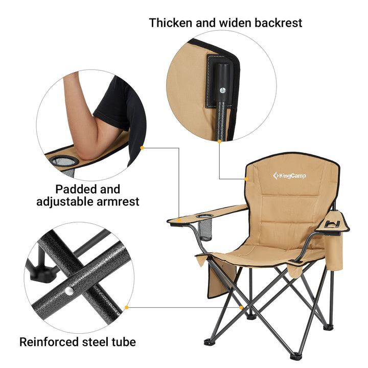 KingCamp Padded Folding Chair with Cupholder, Cooler, and Pocket, Khaki (2 Pack) - VMInnovations