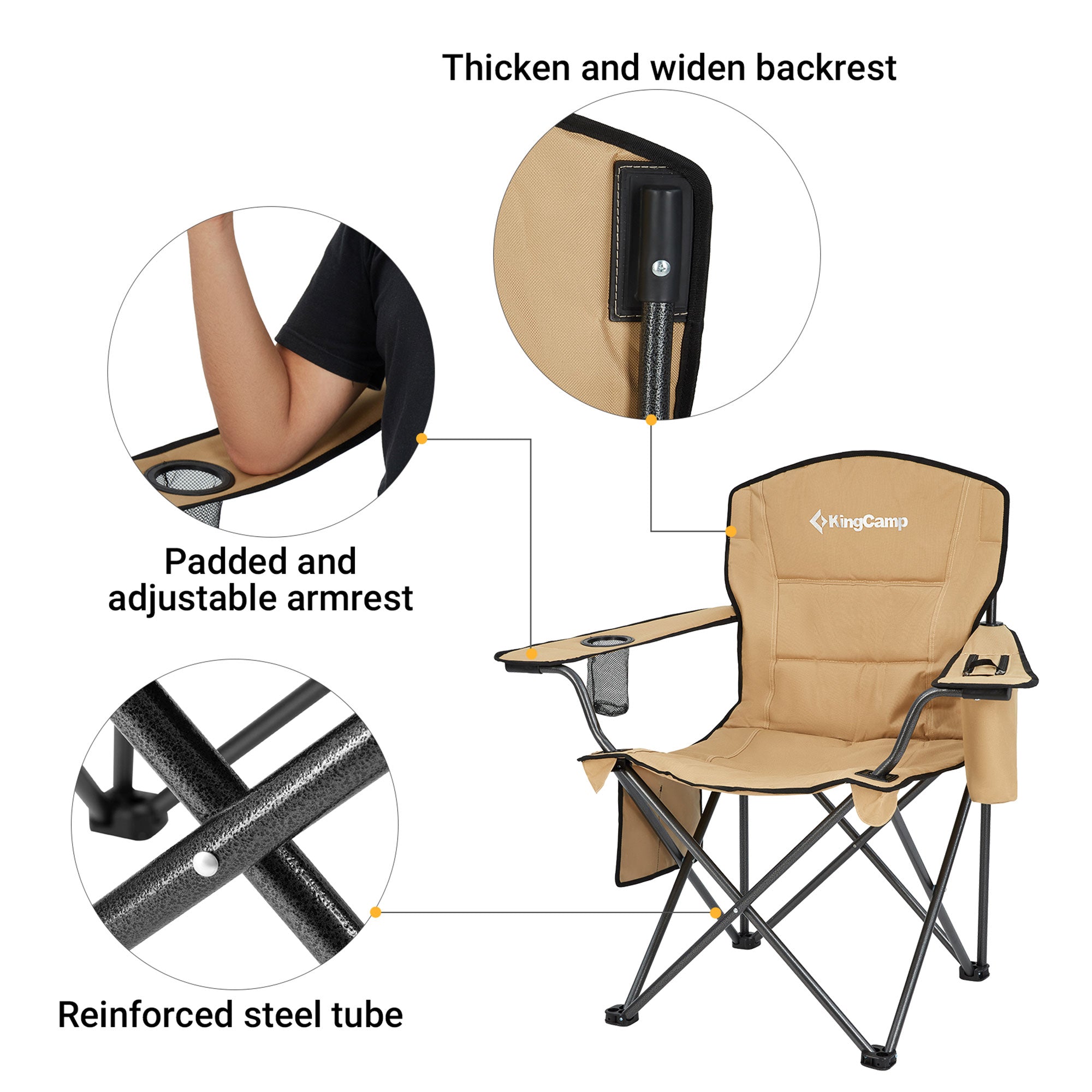 KingCamp Padded Chair w/Cupholder, Cooler, & Pocket, Khaki (2pk) (Open Box) - VMInnovations