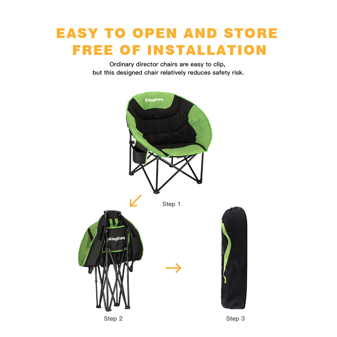 KingCamp Foldable Saucer Camping Lounge Chair w/ Cupholder Storage, Black/Green - VMInnovations