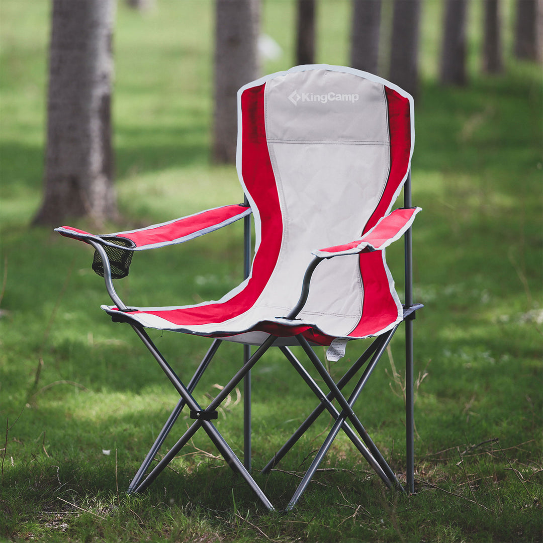 KingCamp Lightweight Folding Outdoor Camping Chair with Cupholder, Red/Gray - VMInnovations