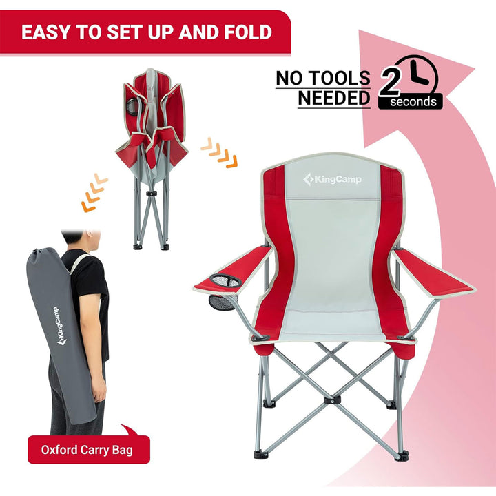 KingCamp Lightweight Folding Outdoor Camping Chair with Cupholder, Red/Gray - VMInnovations