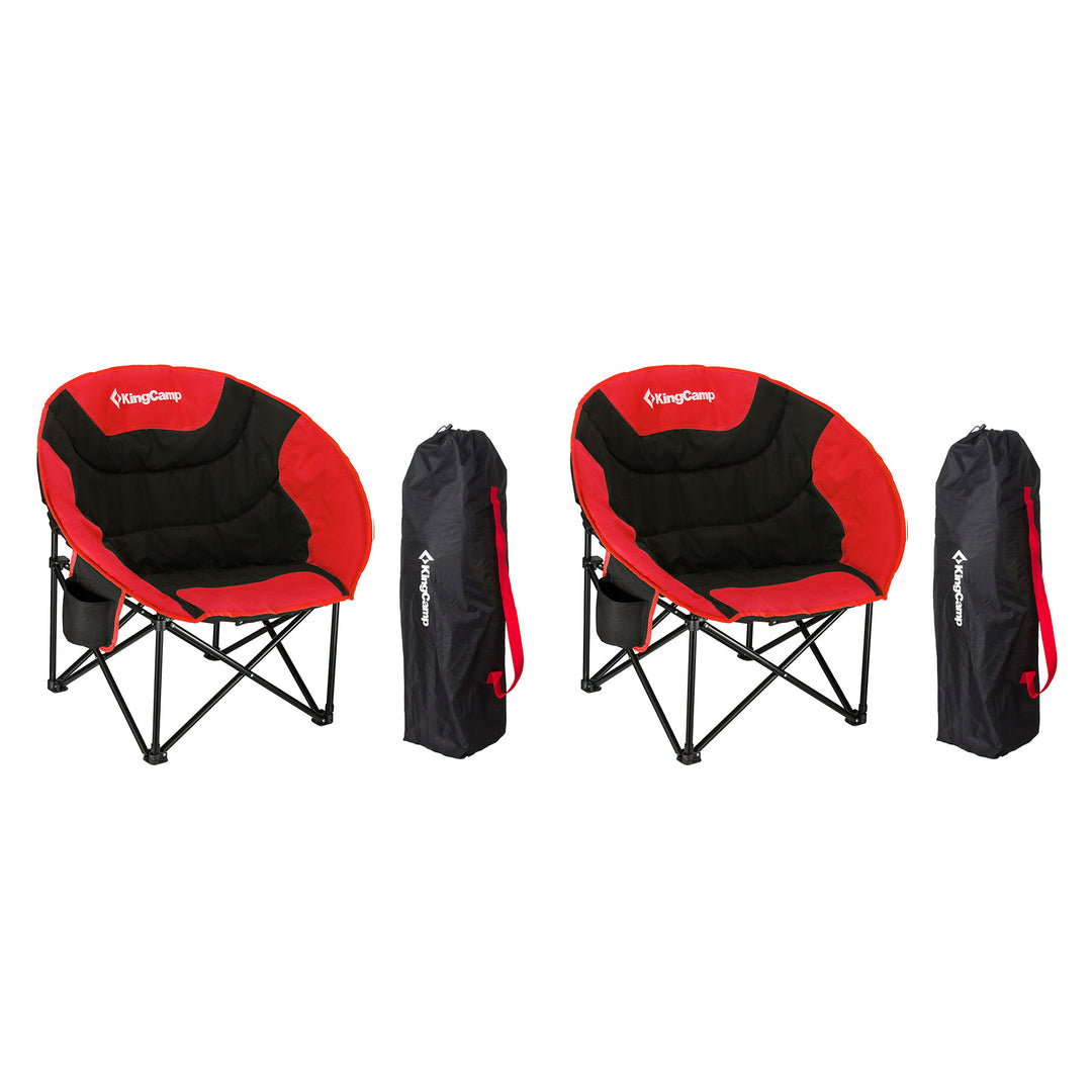 KingCamp Foldable Saucer Camping Lounge Chair w/ Cupholder Storage, Black/Red - VMInnovations