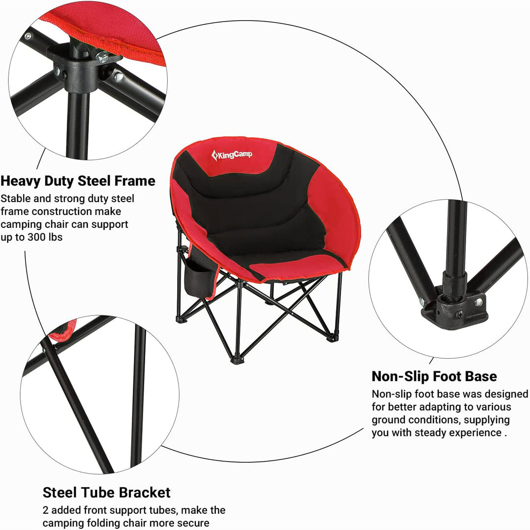 KingCamp Foldable Saucer Camping Lounge Chair w/ Cupholder Storage, Black/Red - VMInnovations