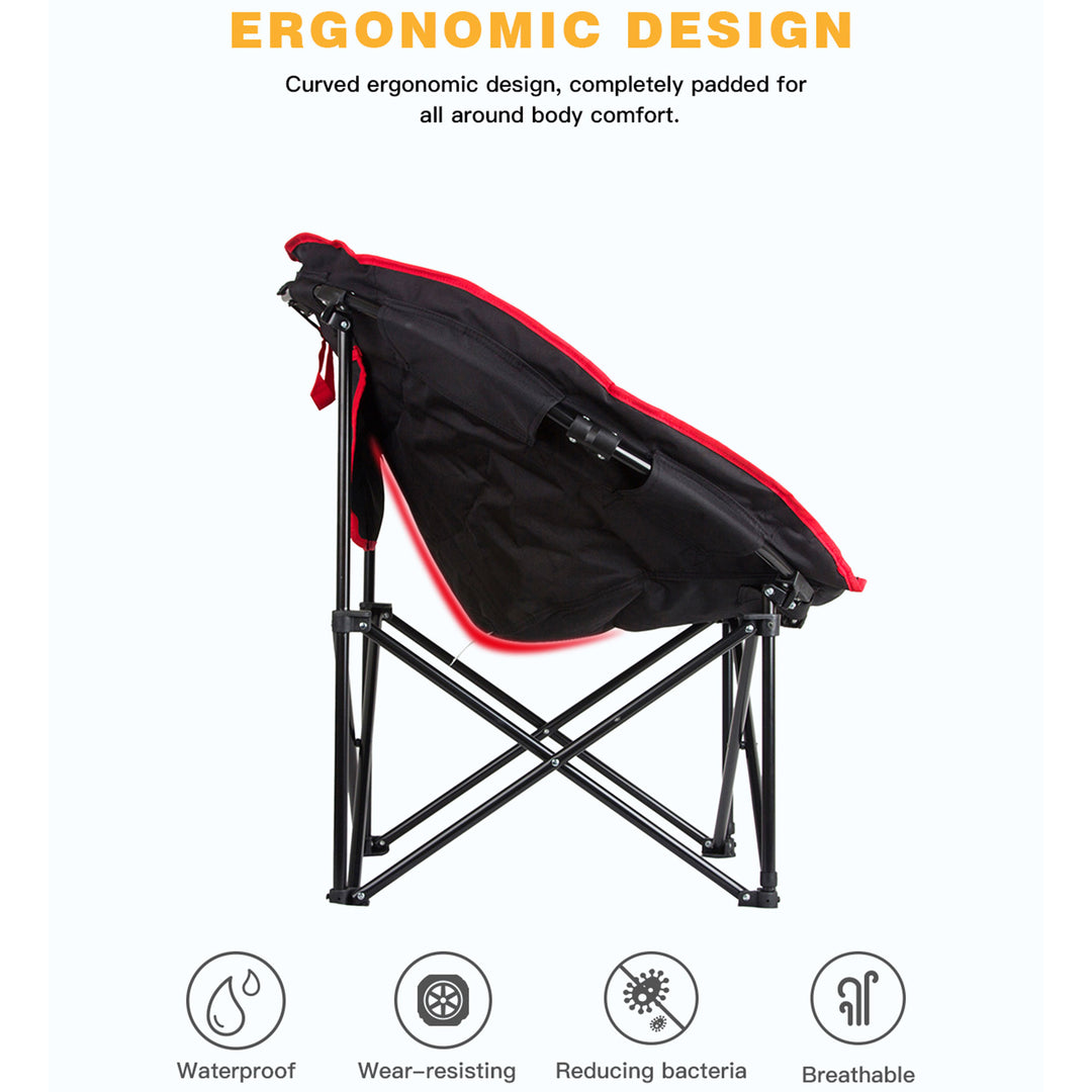 KingCamp Foldable Saucer Camping Lounge Chair w/ Cupholder Storage, Black/Red - VMInnovations