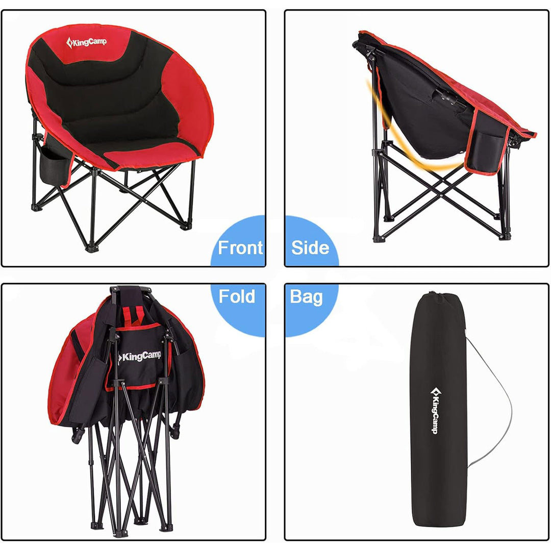 KingCamp Foldable Saucer Camping Lounge Chair w/ Cupholder Storage, Black/Red - VMInnovations