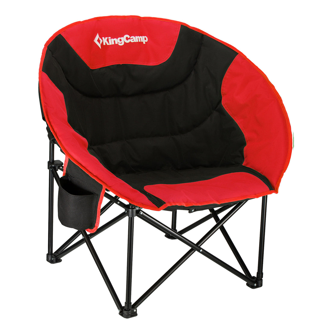 KingCamp Foldable Saucer Camping Lounge Chair w/ Cupholder Storage, Black/Red - VMInnovations