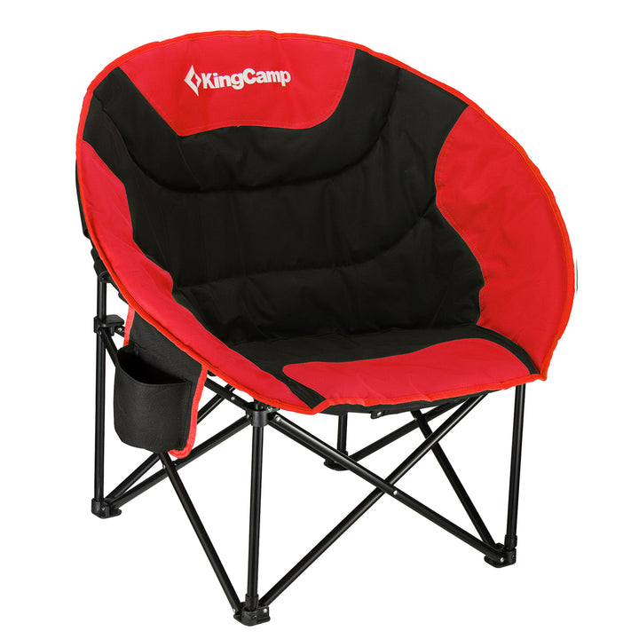 KingCamp Foldable Saucer Camping Lounge Chair w/ Cupholder Storage, Black/Red - VMInnovations