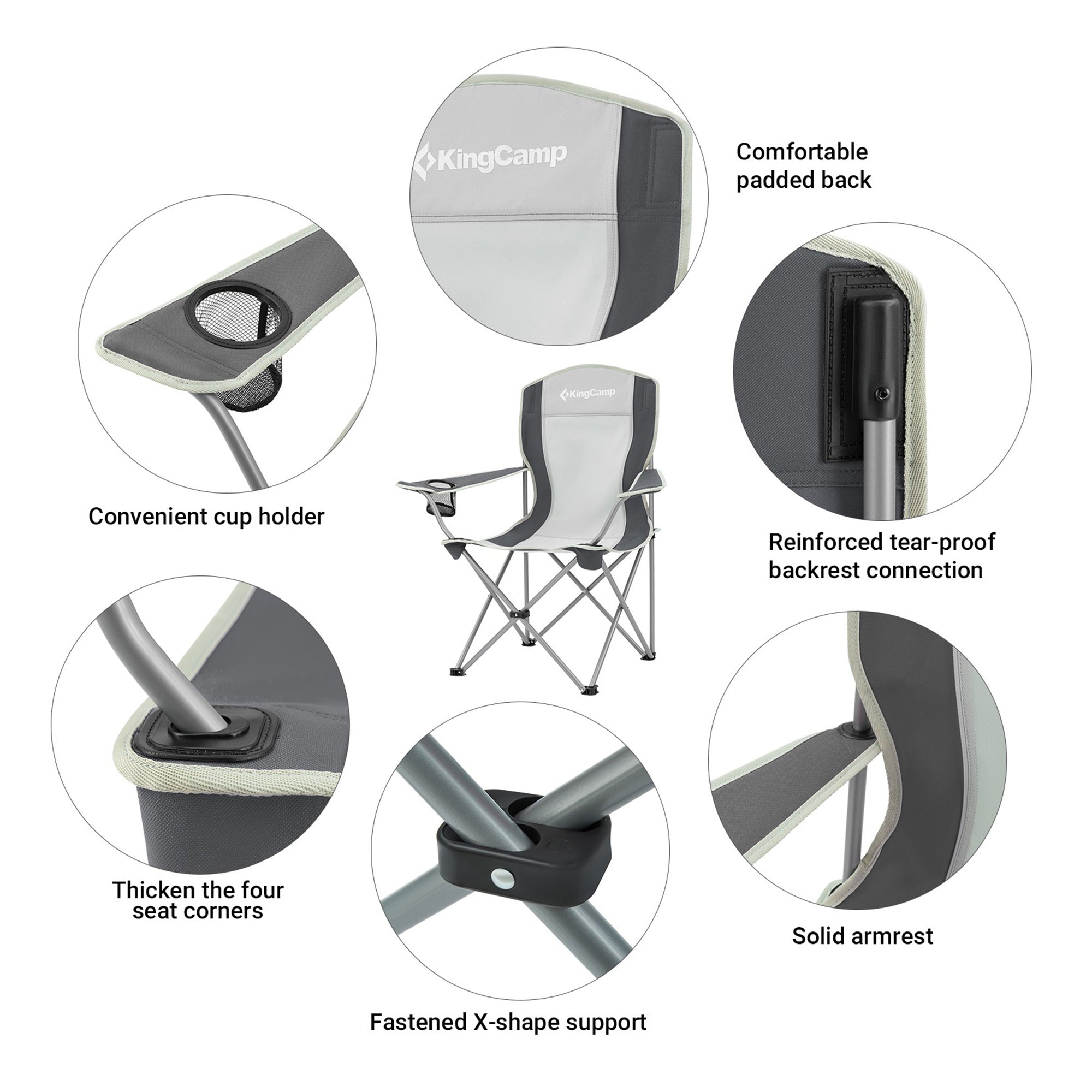 KingCamp Portable Chair w/Mesh Cup Holder & Carry Bag, Black/Gray(2pk)(Open Box) - VMInnovations