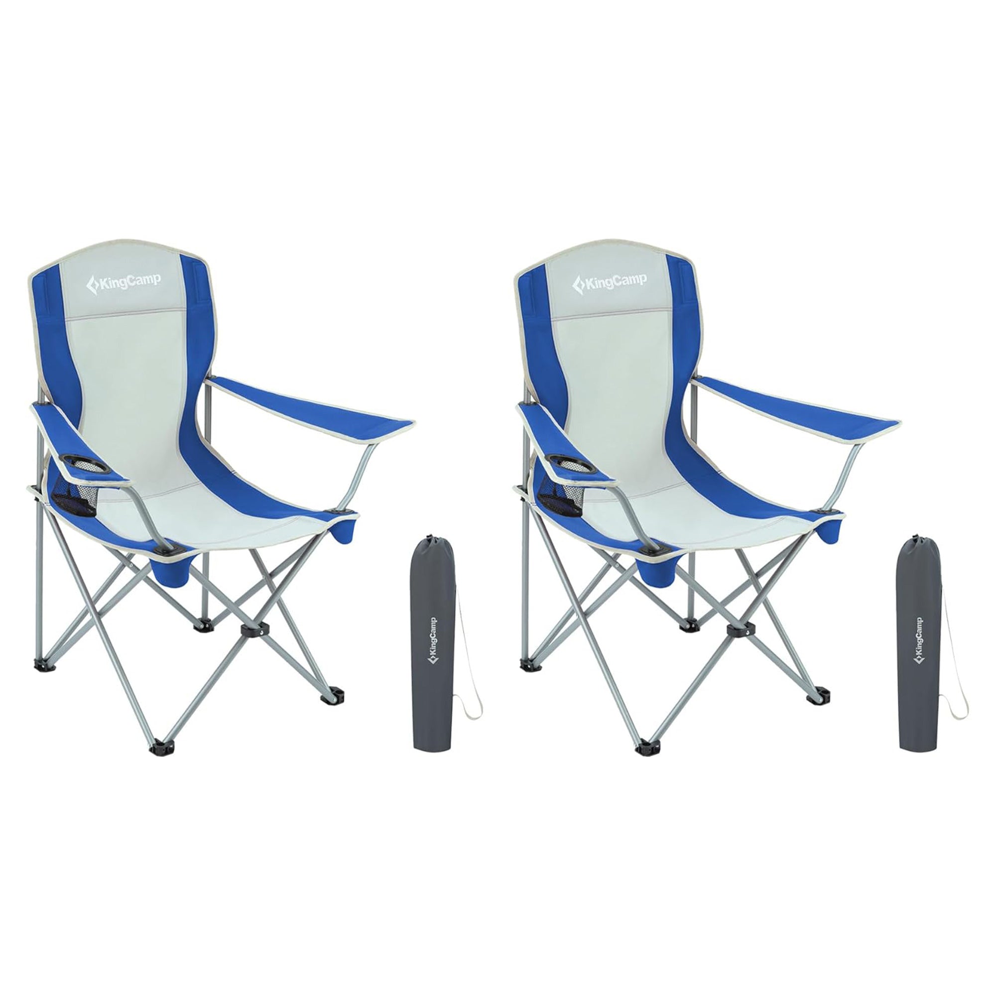 KingCamp Folding Chair w/Mesh Cup Holder & Carry Bag, Blue/Gray (2pk) (Open Box)