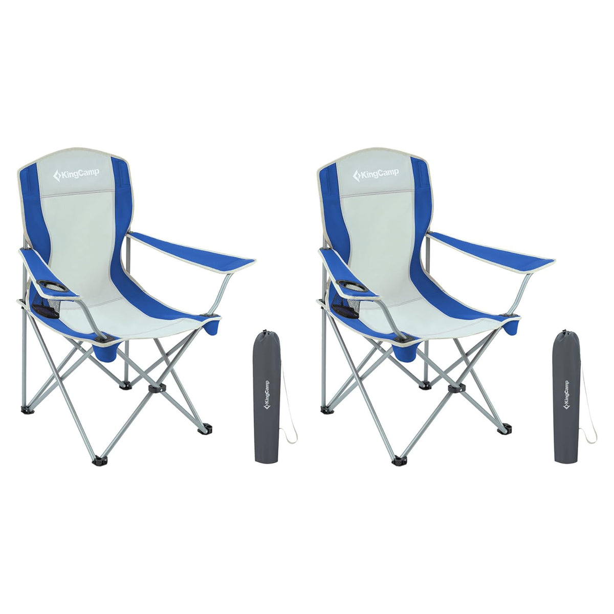KingCamp Folding Chair w/Mesh Cup Holder & Carry Bag, Blue/Gray (2pk) (Open Box)