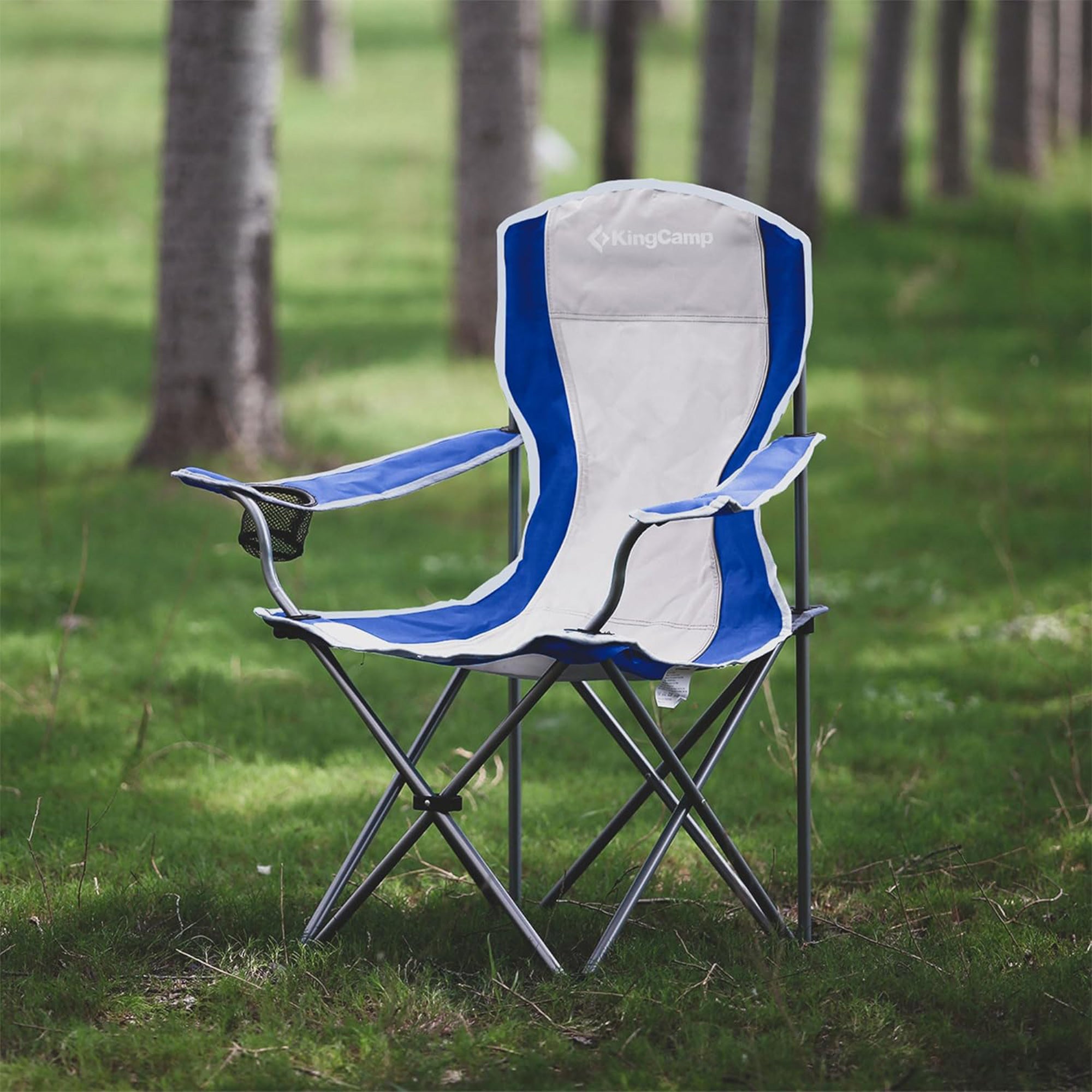 KingCamp Portable Folding Chair with Mesh Cup Holder and Carry Bag, Blue/Gray (2 Pack) - VMInnovations