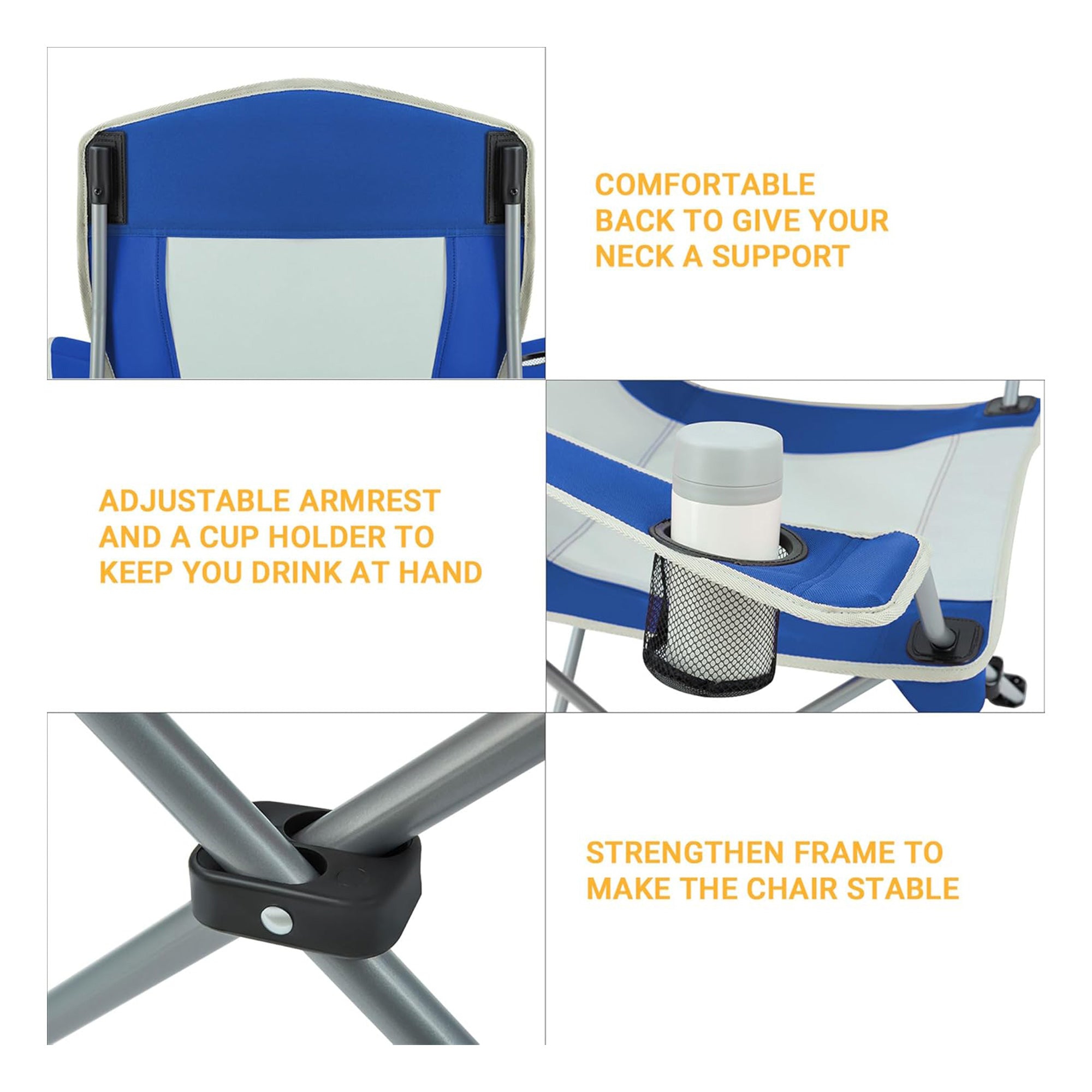 KingCamp Portable Folding Chair with Mesh Cup Holder and Carry Bag, Blue/Gray (2 Pack) - VMInnovations