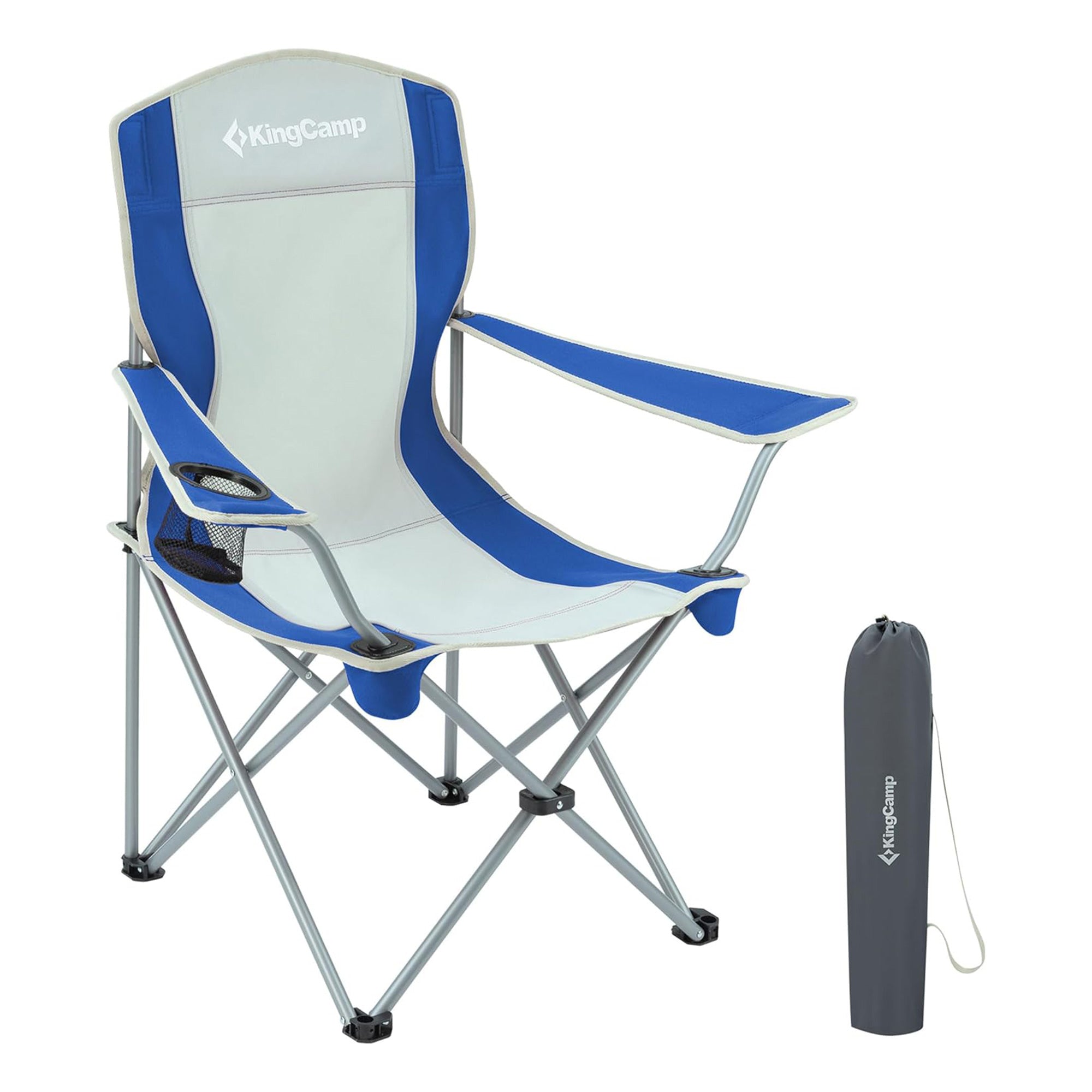 KingCamp Portable Folding Chair with Mesh Cup Holder and Carry Bag, Blue/Gray (2 Pack) - VMInnovations