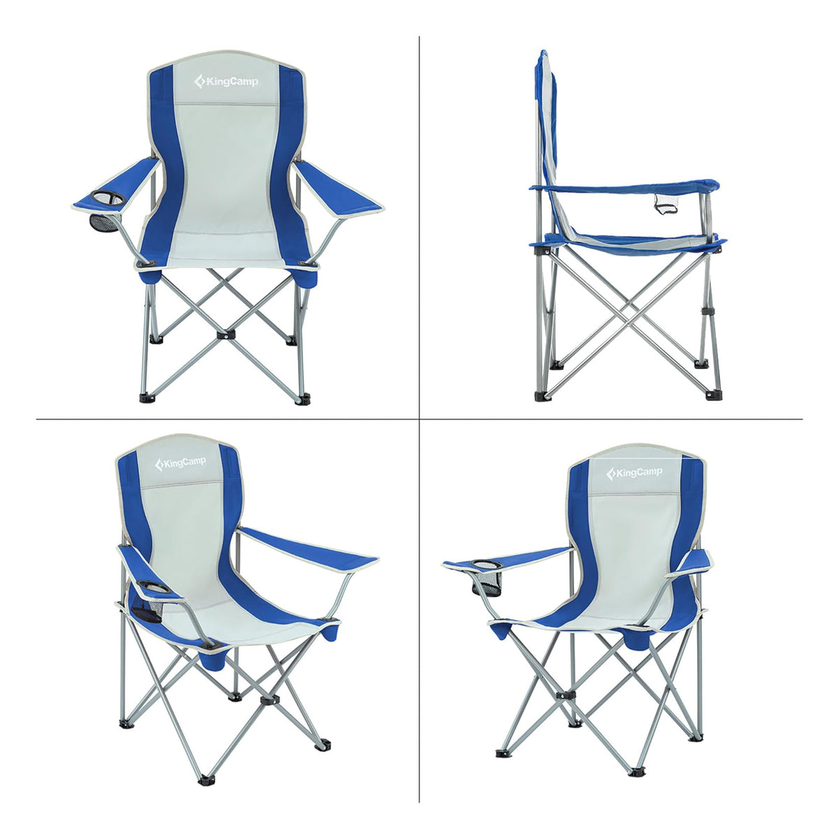 KingCamp Folding Chair w/Mesh Cup Holder & Carry Bag, Blue/Gray (2pk) (Open Box)