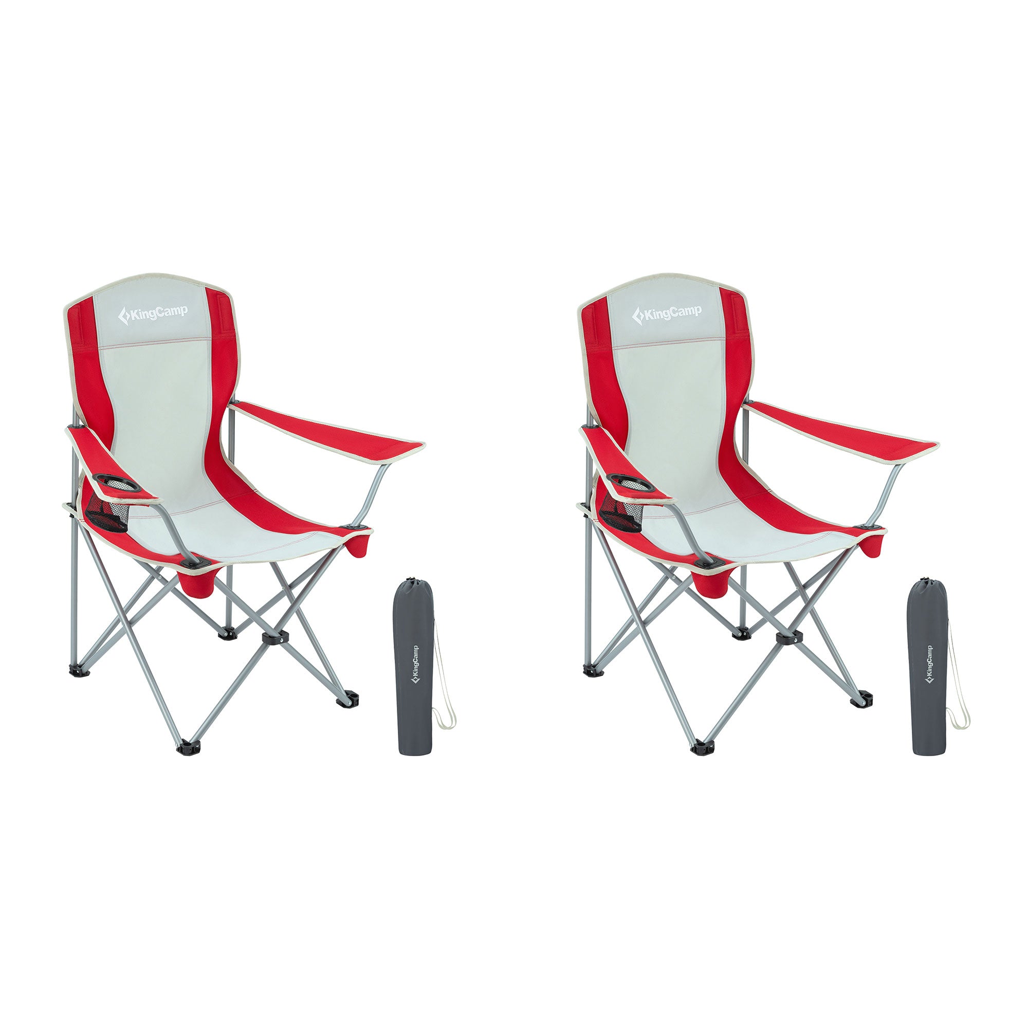 KingCamp Folding Chair w/Mesh Cup Holder & Carry Bag, Red/Gray (2pk) (Open Box)