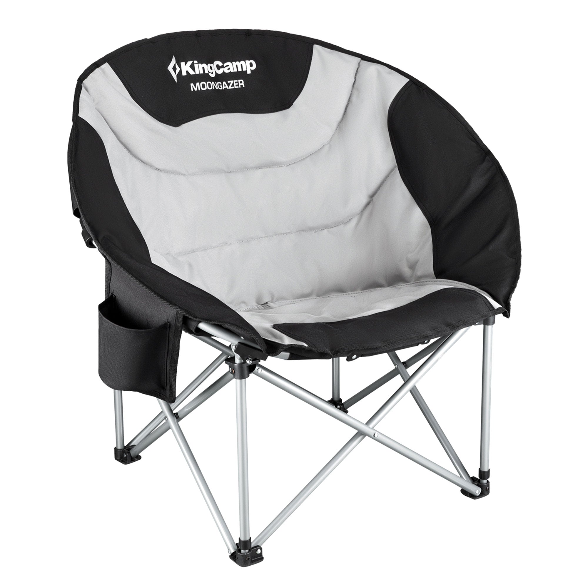 KingCamp Folding Lounge Chair w/Cup Holder Storage, Black/Medium Gray (Open Box) - VMInnovations