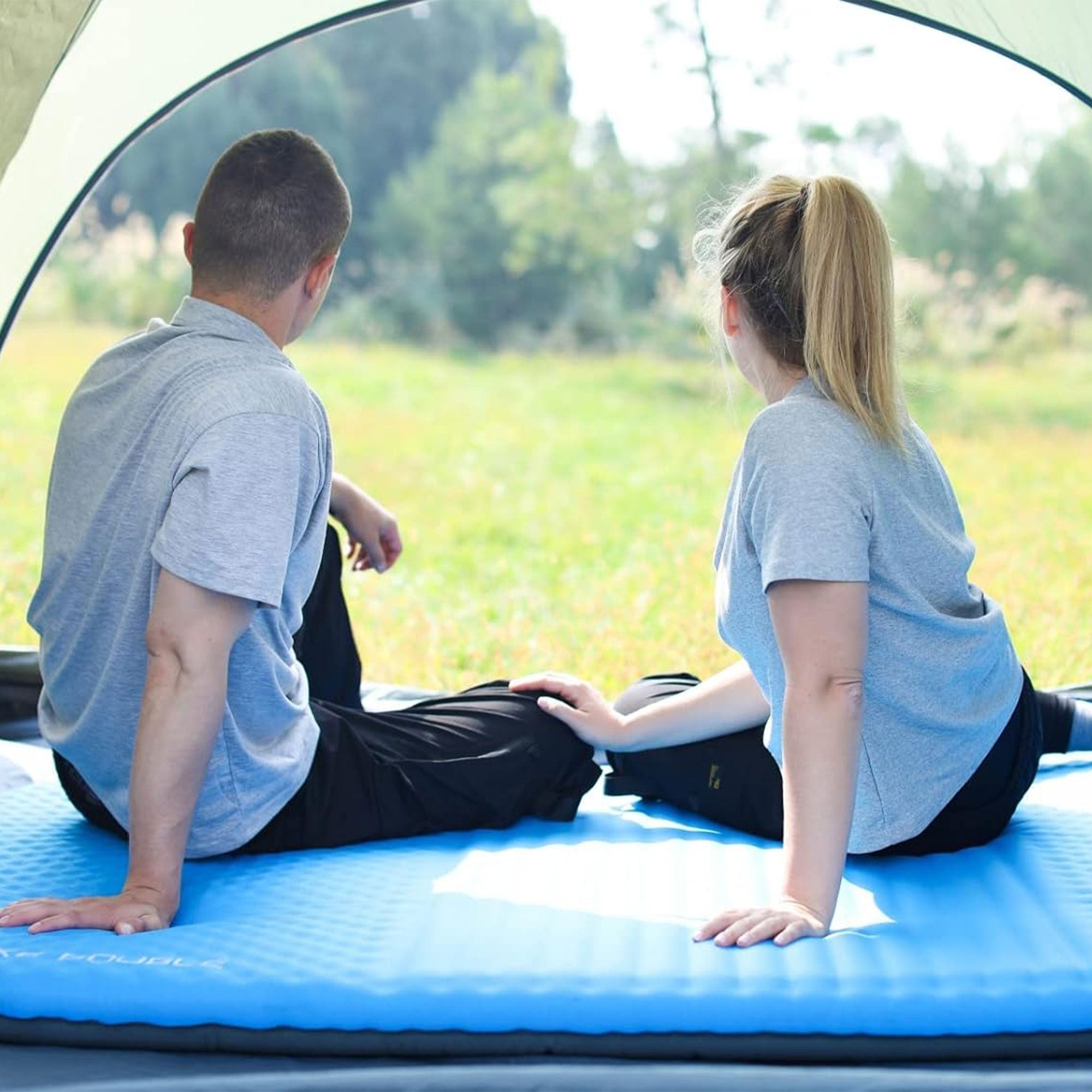 KingCamp 2 Person Self Inflating Air Camping Sleeping Pad, Blue(Open Box) - VMInnovations