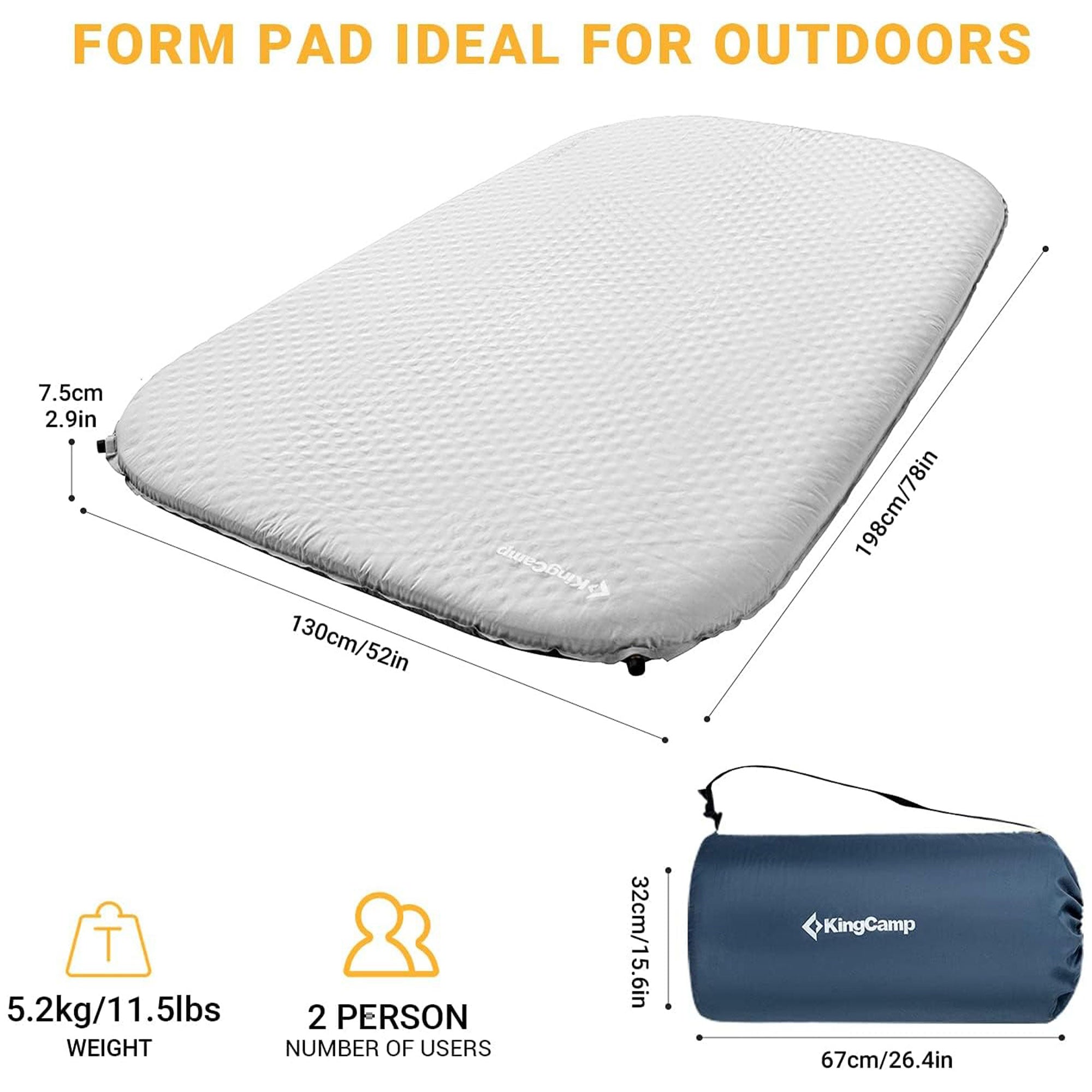 KingCamp 2 Person Self Inflating Sleeping Pad, Light Gray/Charcoal (Open Box) - VMInnovations