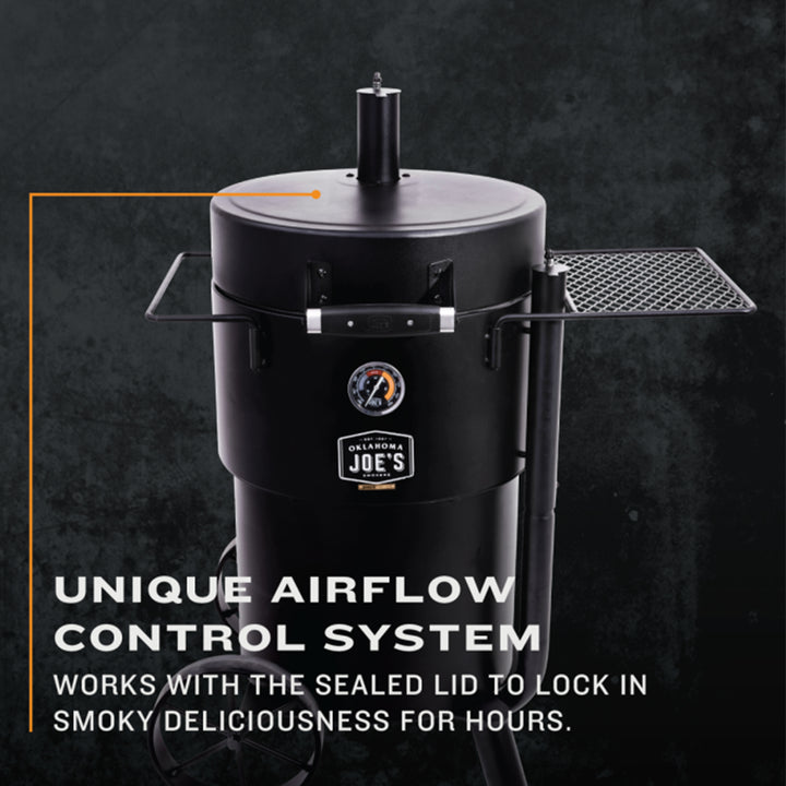 Char-Broil Oklahoma Joes Bronco Barrel Drum Smoker with Porcelain Coated Steel - VMInnovations