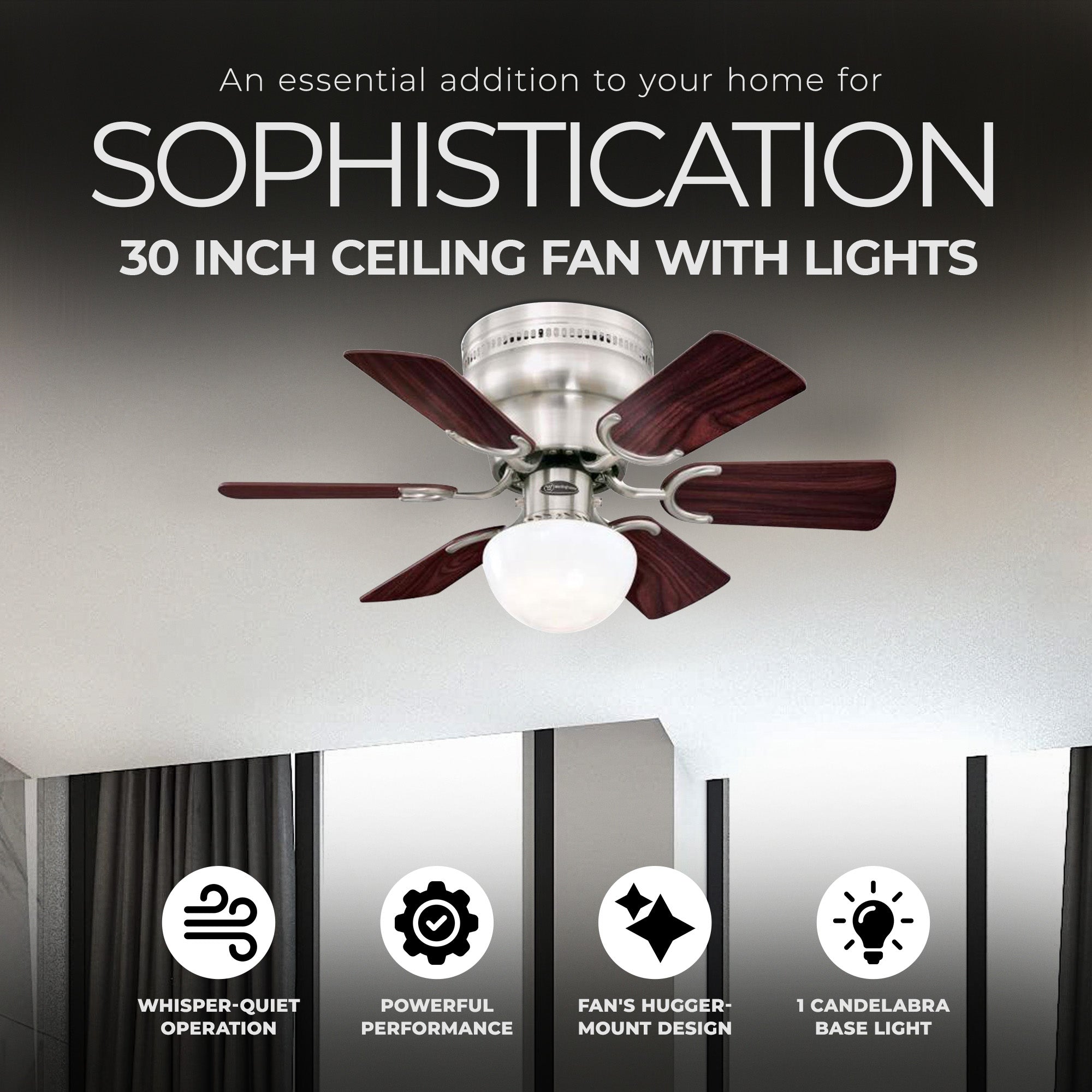 Westinghouse Petite 30 Inch 6 Blade Ceiling Fan with Dimmable LED Light Fixture - VMInnovations