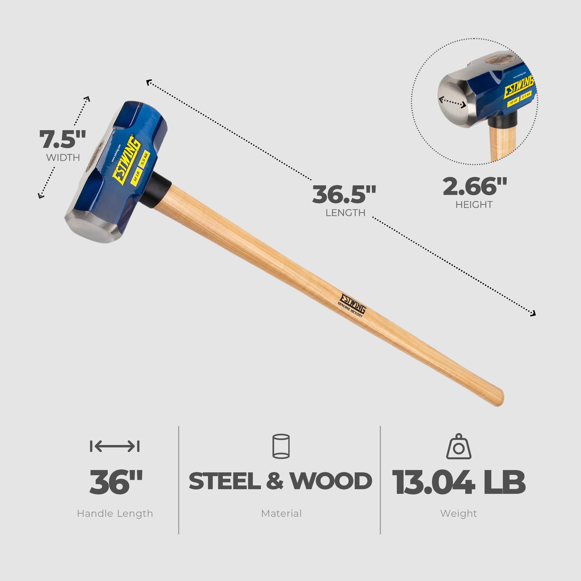 Estwing 12LBS Hard Face Stake Sledge Hammer with 36" Hickory Handle (Open Box)