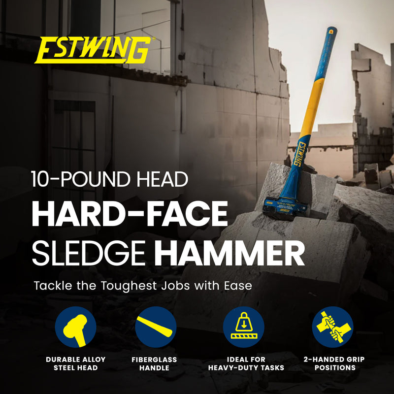 Estwing 10 Pound Head Hard Face Sledge Hammer with 36 Inch Fiberglass Handle