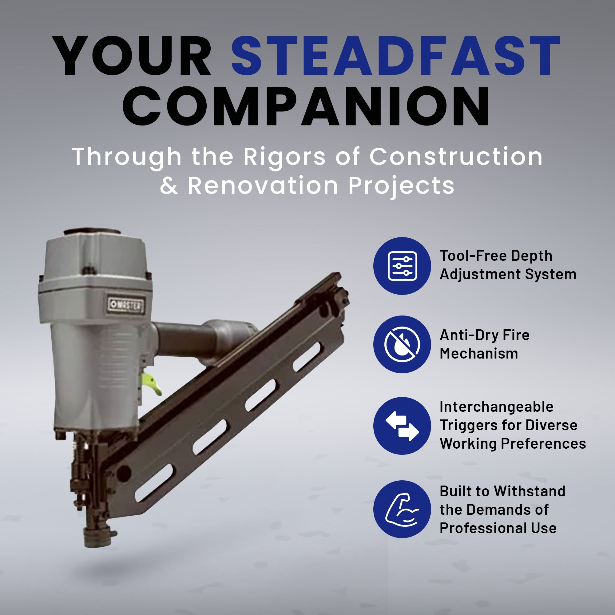 Master Mechanic Pneumatic 34 Degree Clipped Head Paper Collated Framing Nailer - VMInnovations