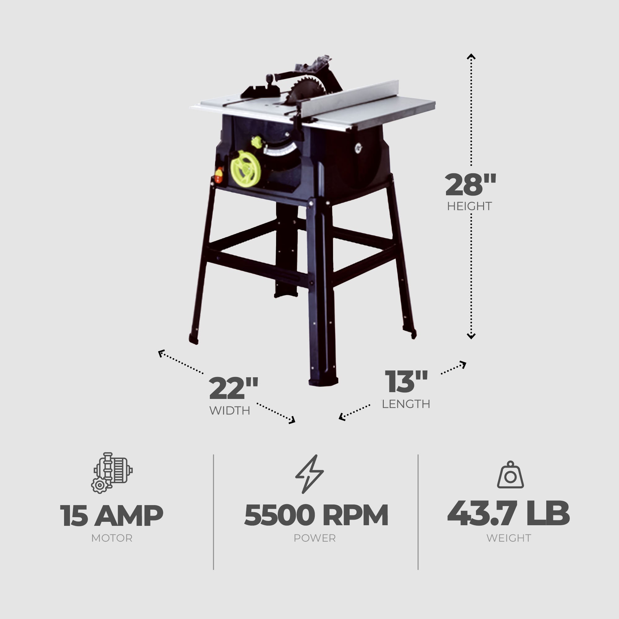 Intradin 32 Inch Table Saw and Stand with High Speed 10 Inch Long Steel Blade - VMInnovations