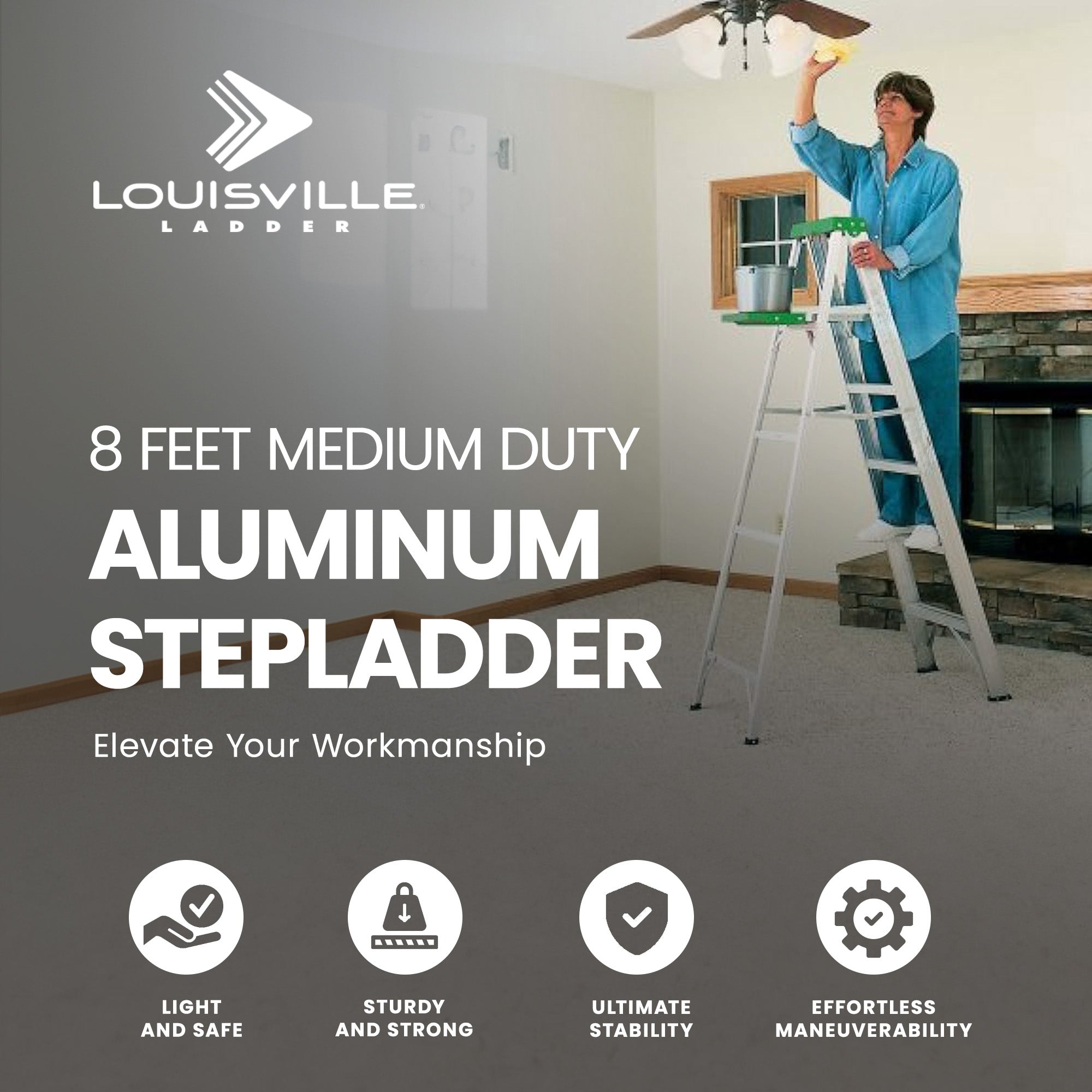 Louisville Ladder 8 Feet Aluminum Stepladder with Rubber Feet and Tool Slot