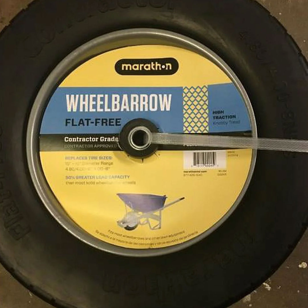 Marathon Tire 4.8 to 8 Flat Free Knobby Tread Wheelbarrow Tire w/ Wheel Assembly - VMInnovations