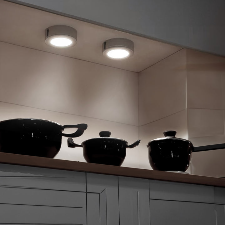 GE Dimmable Modern Corded Electric Plastic LED Puck Lights, Set of 5, Silver - VMInnovations