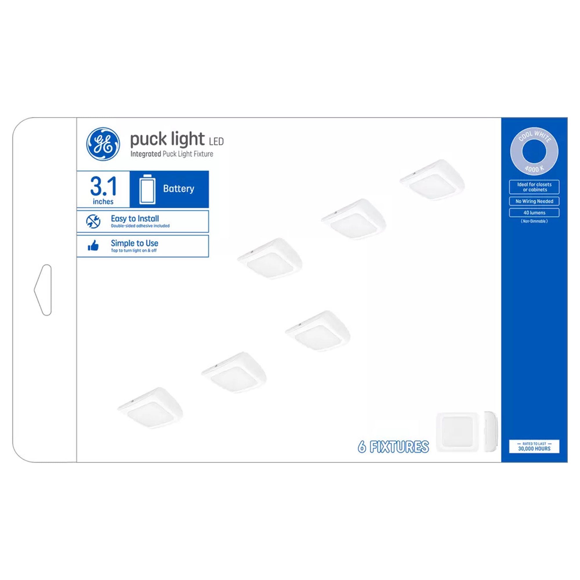GE Set of 6 Battery Operated Plastic LED Puck Lights for Closets and Cabinets - VMInnovations