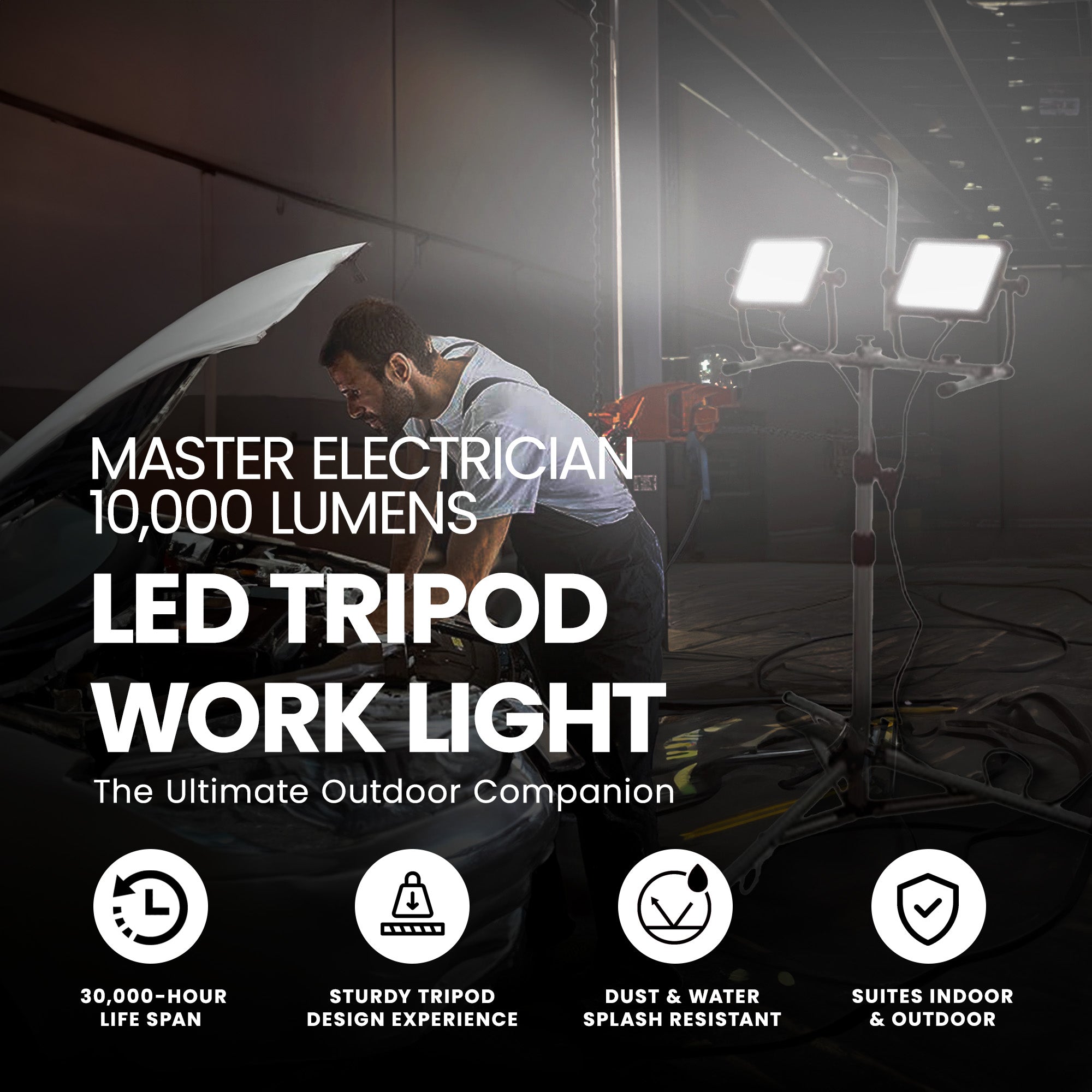 Master Electrician 10,000 Lumens LED Tripod Work Light with 6' Cord (Open Box)