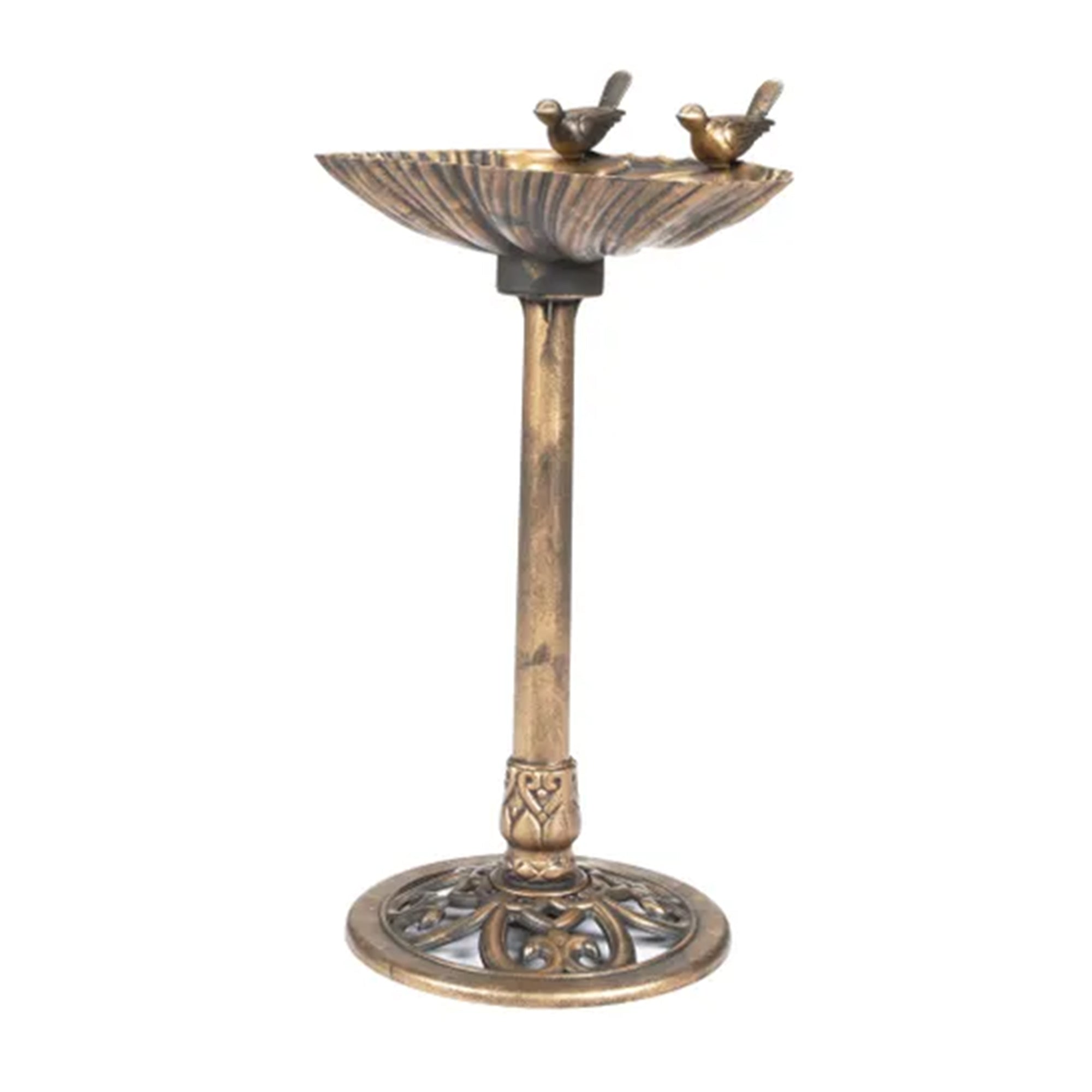 Alpine 13" by 30" Outdoor Bird Bath with 2 Bird Figurines Statue, Bronze (Used) - VMInnovations