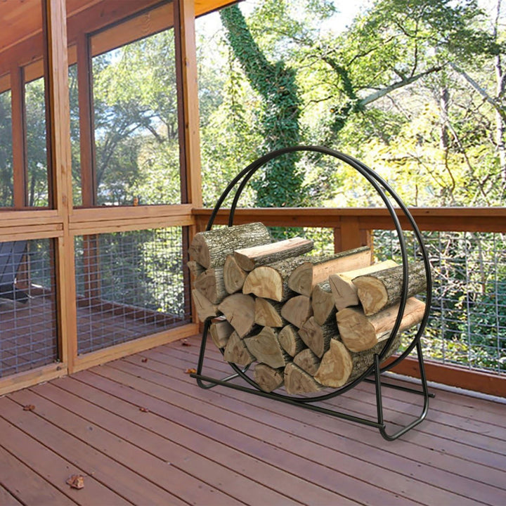 Panacea Open Hearth 20 Inch Tubular Steel Log Hoop for Storing Firewood, Black - VMInnovations