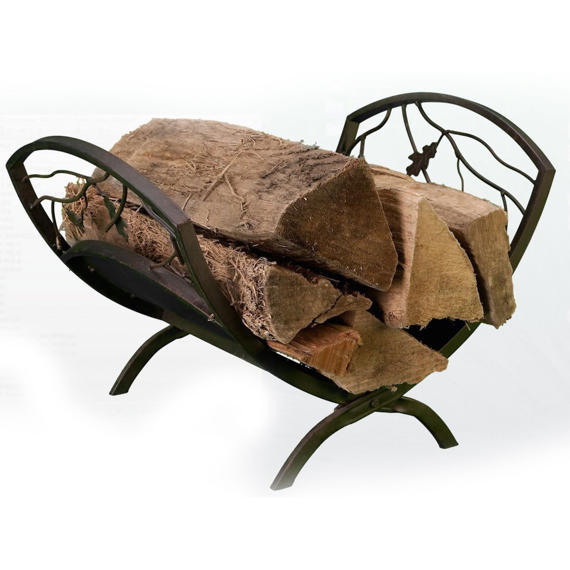 Panacea Compact Foldable Powder-coated Steel Oak Leaf Log Bin with Pan, Brown - VMInnovations