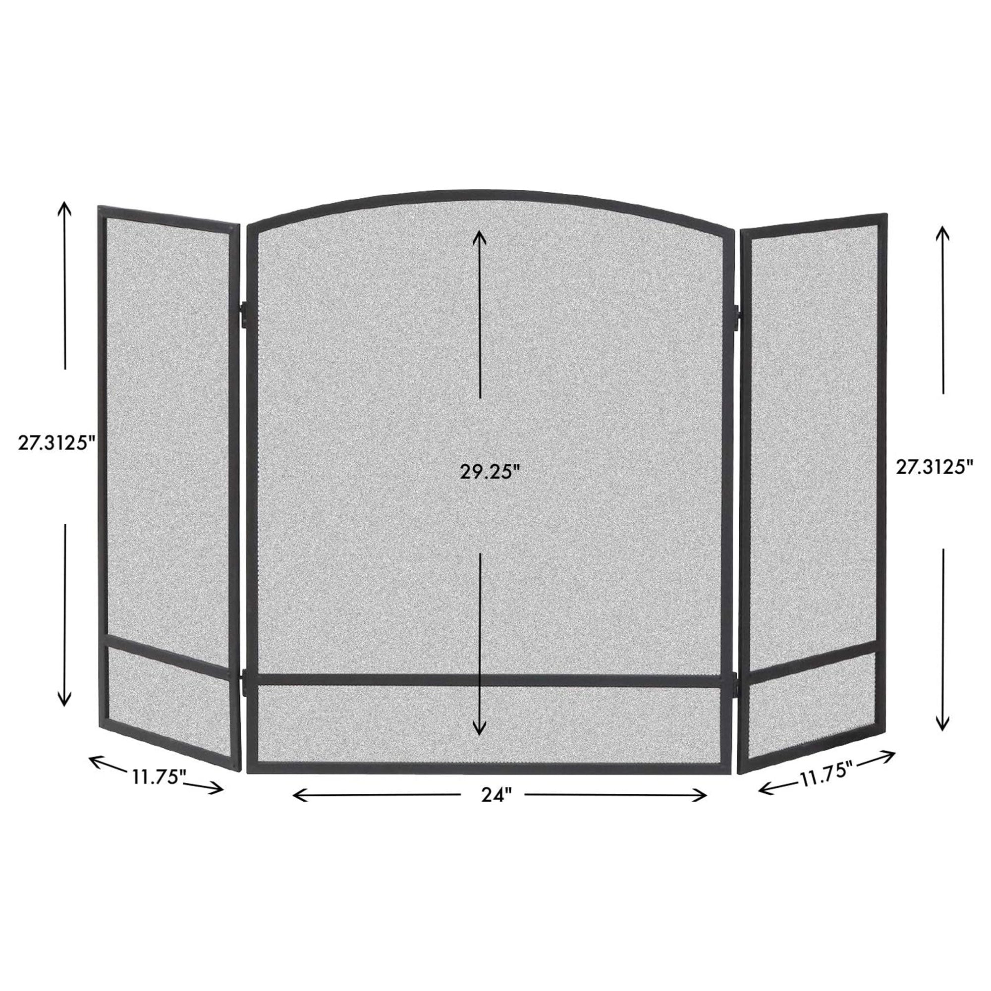 Panacea 30 by 48 Inch 3 Panel Matte Fireplace Screen with Arched Design, Black - VMInnovations
